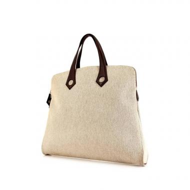 Bolso de mano Hermès Heeboo en lona beige y cuero marrón