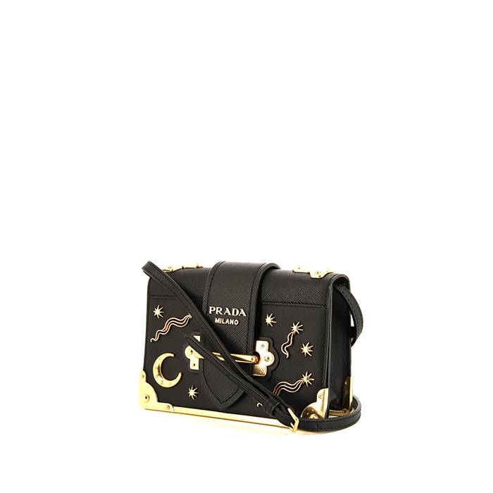 Prada Cahier Velvet & Leather Shoulder Bag in Black