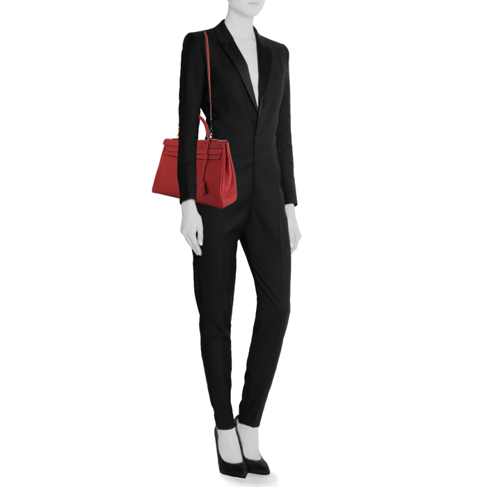 Bolso de mano Hermes Kelly 35 cm en cuero togo rojo Garance - Detail D2