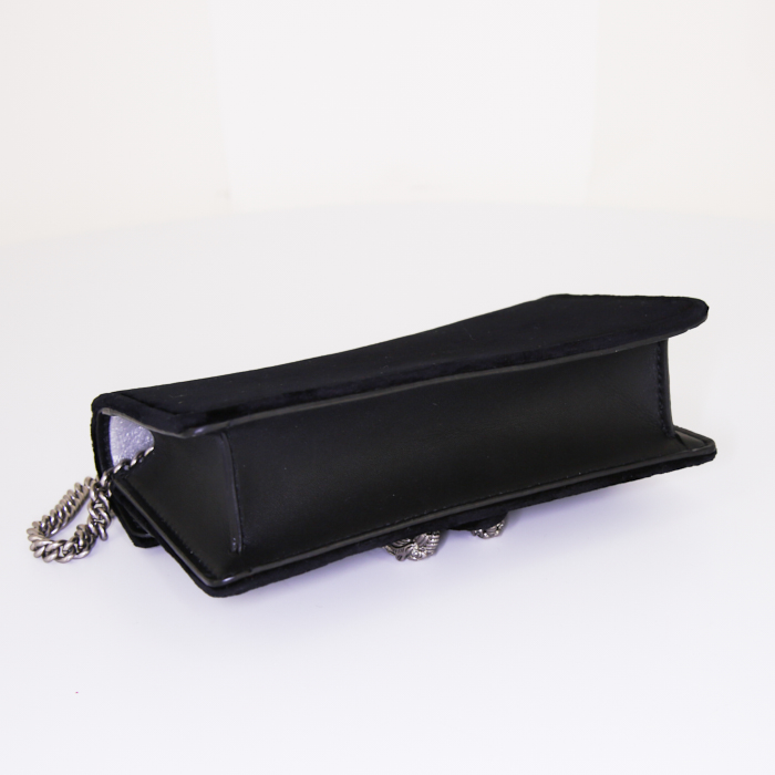 Gucci Dionysus mini shoulder bag in black velvet and black leather - Detail D4