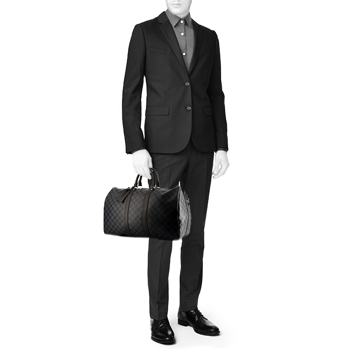 Borsa da viaggio Louis Vuitton Keepall 45 in tela a scacchi blu Cobalt e pelle blu Cobalt - Detail D1