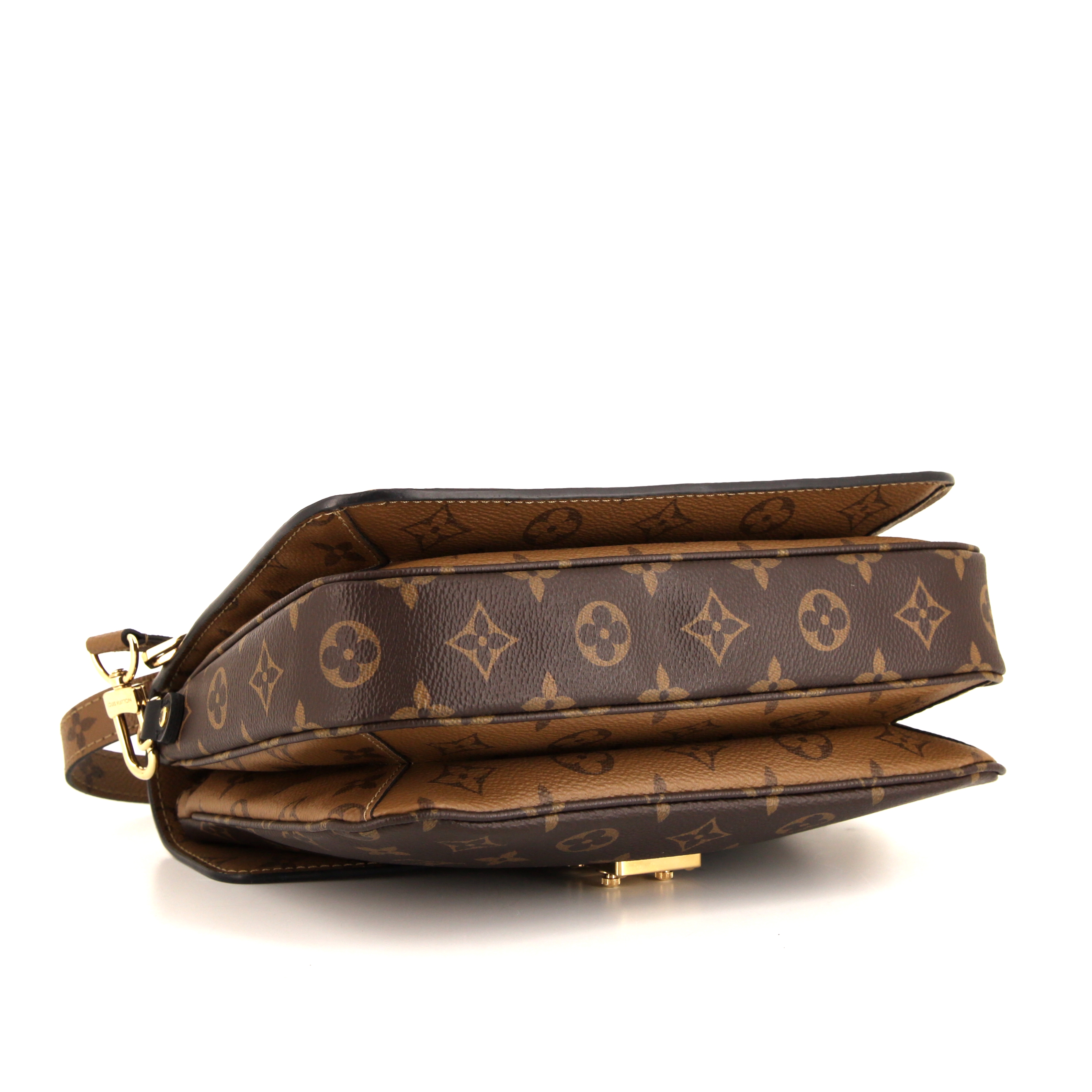 Borsa a tracolla Louis Vuitton Metis in tela monogram beige e marrone e pelle nera - Detail D5