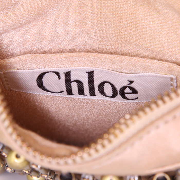 Sac à main Chloé Vintage en satin beige - Detail D3