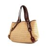 Shopping bag Gucci Mors in rafia beige e pelle marrone - 00pp thumbnail