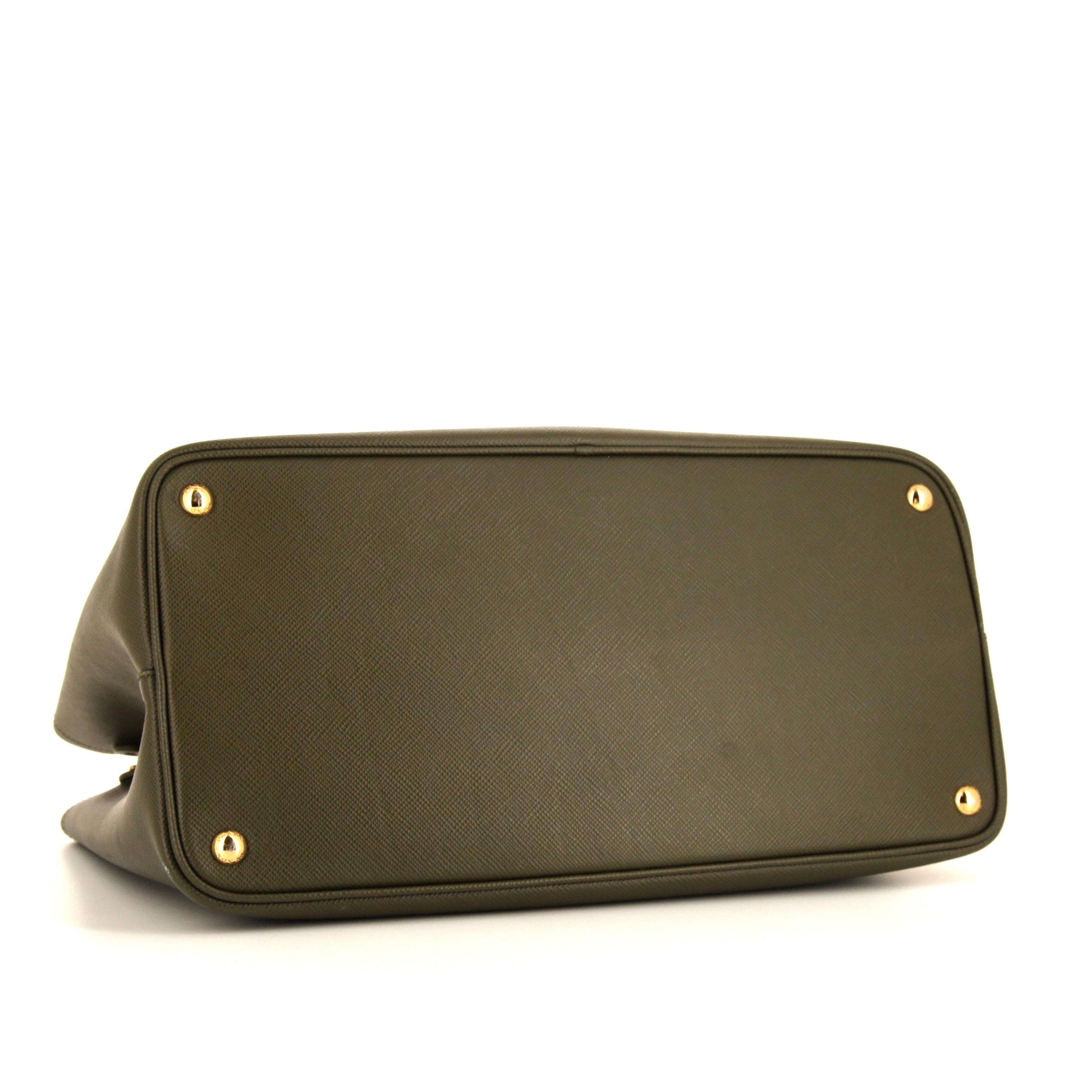 Borsa Prada Shopping in pelle saffiano verde kaki - Detail D4