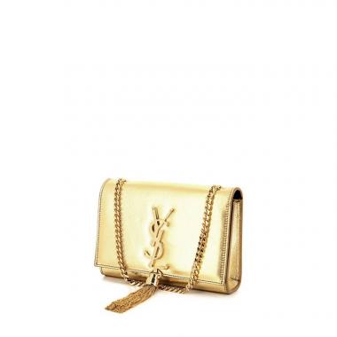Saint Laurent Kate Pompon mini shoulder bag in gold leather