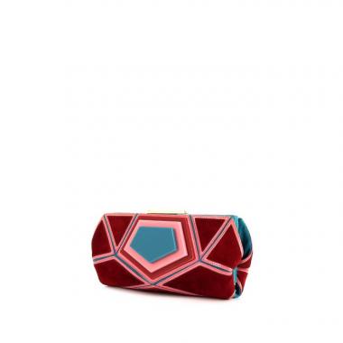 Pochette Roger Vivier in pelle e camoscio rosso blu e rosa e plastico