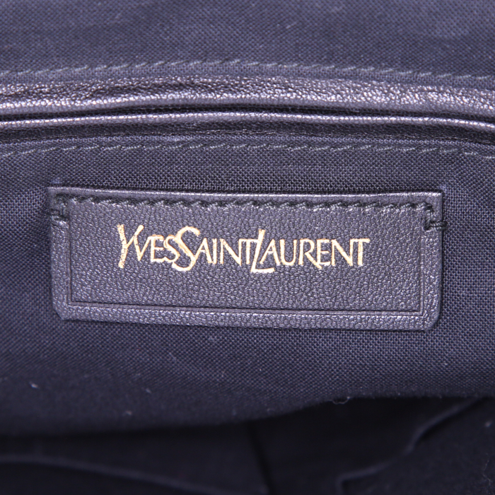 Shopping bag Saint Laurent in tela bordeaux e pelle verniciata nera - Detail D3