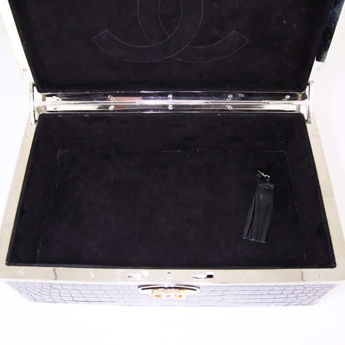 Gioielli scatola Chanel Vanity in coccodrillo nero e bianco - Detail D2