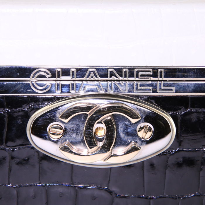 Gioielli scatola Chanel Vanity in coccodrillo nero e bianco - Detail D3