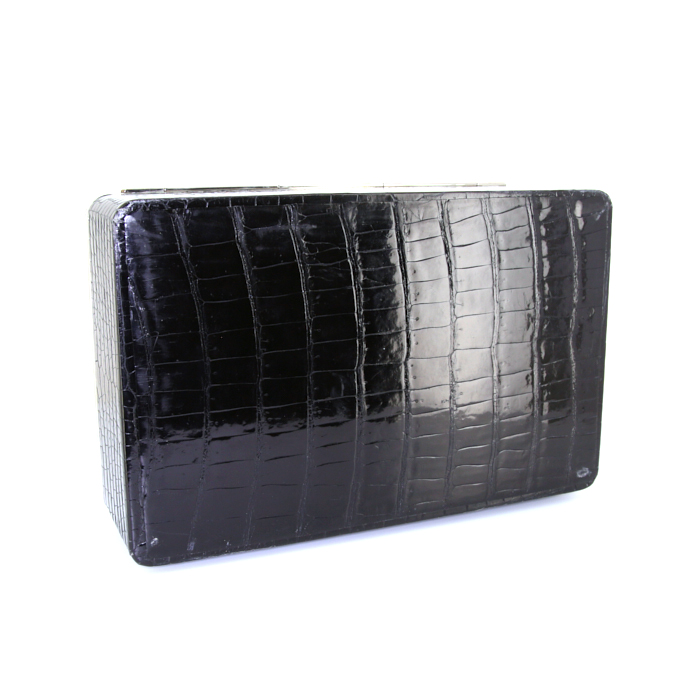 Chanel Vanity jewelry box in black and white crocodile - Detail D5