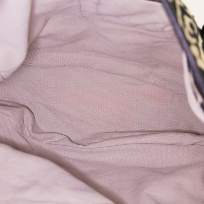 Borsa bisaccia Saint Laurent Besace Messenger in tela beige e nera con stampa leopardata e pelle nera - Detail D2