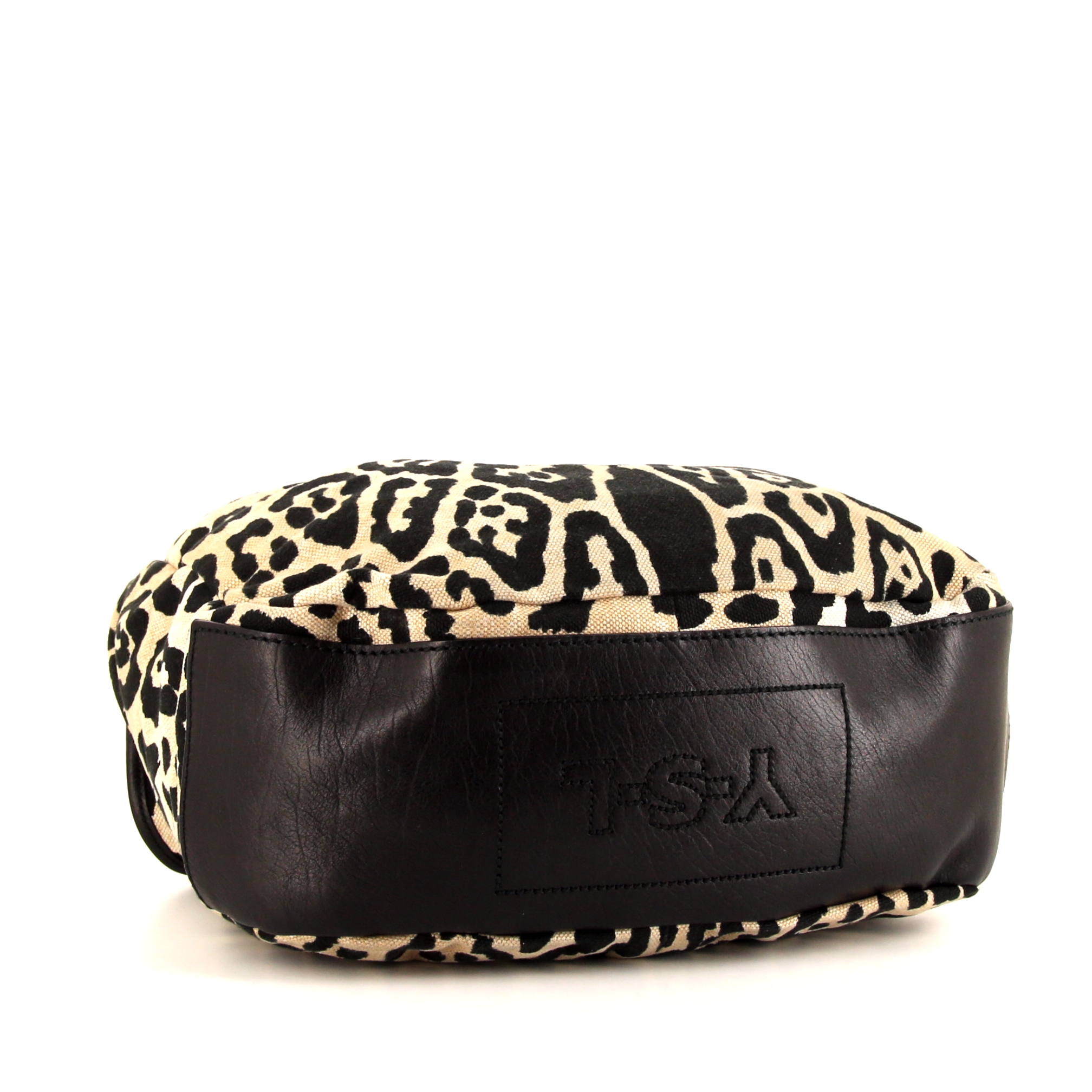 Borsa bisaccia Saint Laurent Besace Messenger in tela beige e nera con stampa leopardata e pelle nera - Detail D4