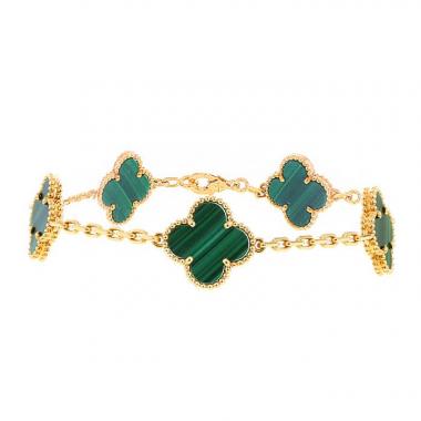 Brazalete Van Cleef 
Arpels Alhambra Vintage en oro amarillo y malachite