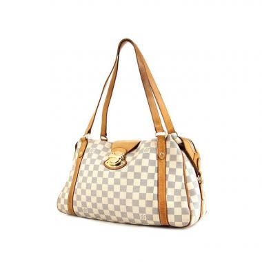 Bolso de mano Louis Vuitton Stresa en lona a cuadros azul celeste y cuero natural