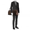 Bolsa de viaje Louis Vuitton Keepall 55 cm en lona Monogram Macassar marrón y cuero negro - Detail D2 thumbnail