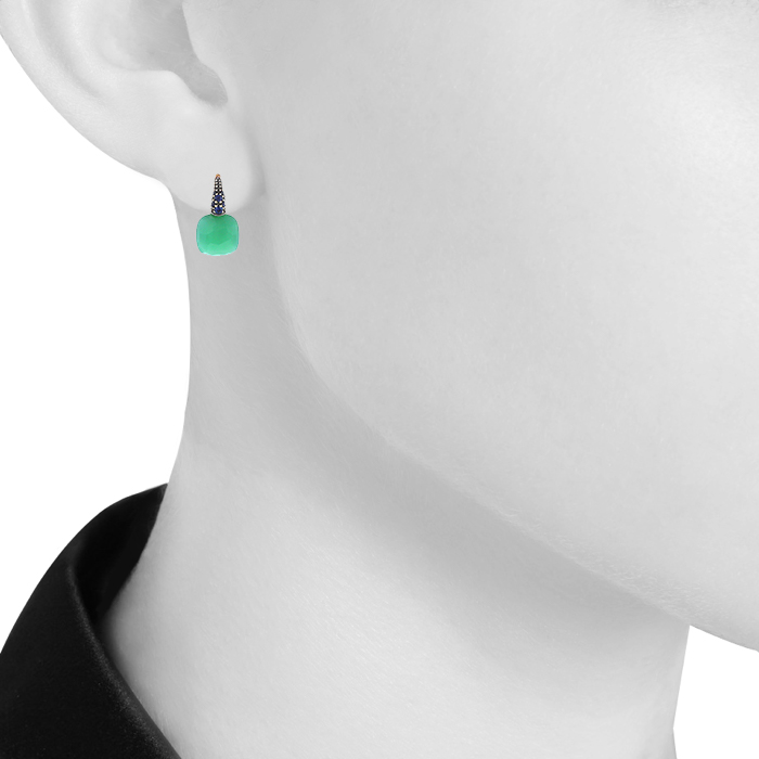 Pendientes Pomellato Capri en oro rosa, crisoprasa y zafiros - Detail D1