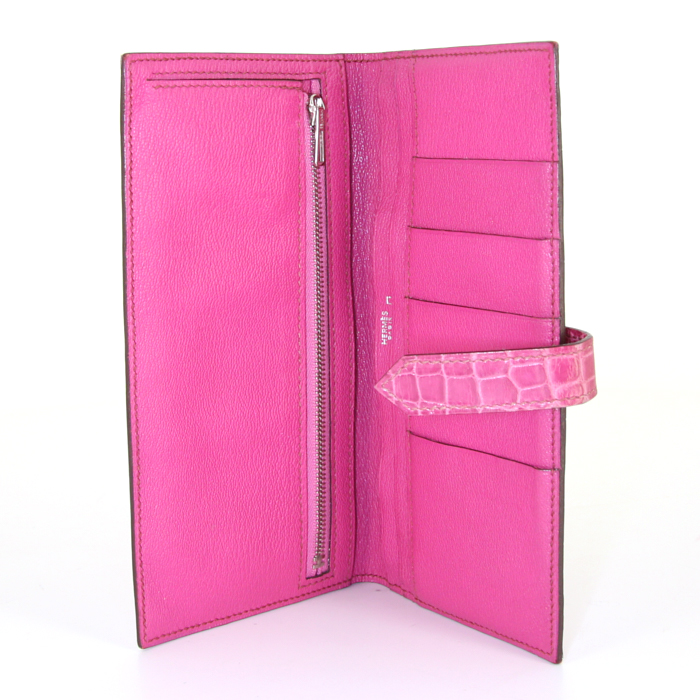 Portafogli Hermès Béarn in coccodrillo rosa - Detail D2