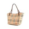 Burberry Canterbury small model shopping bag in beige, black, red and white Haymarket canvas and brown leather - 00pp thumbnail