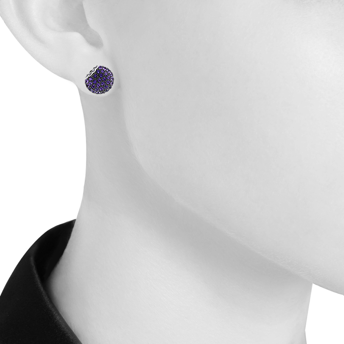 Paire de boucles d'oreilles Boucheron Tentation Macaron petit modèle en or blanc et améthystes - Detail D1