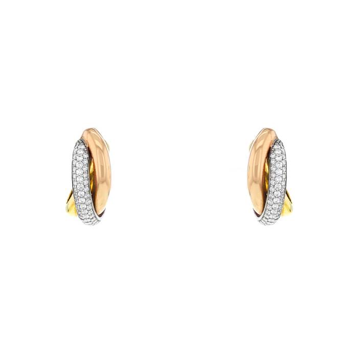 Par de criollas Cartier Trinity modelo mediano en 3 oros y diamantes
