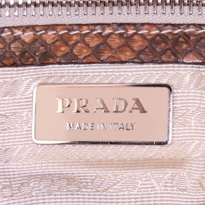 Prada handbag in beige canvas and beige water snake - Detail D3