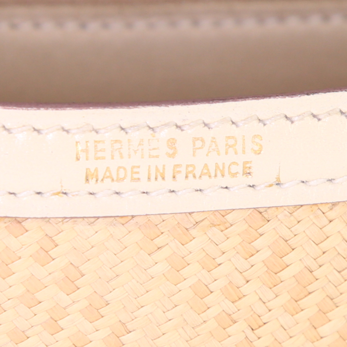 Sac à main Hermes Constance en raffia beige et cuir crème - Detail D4