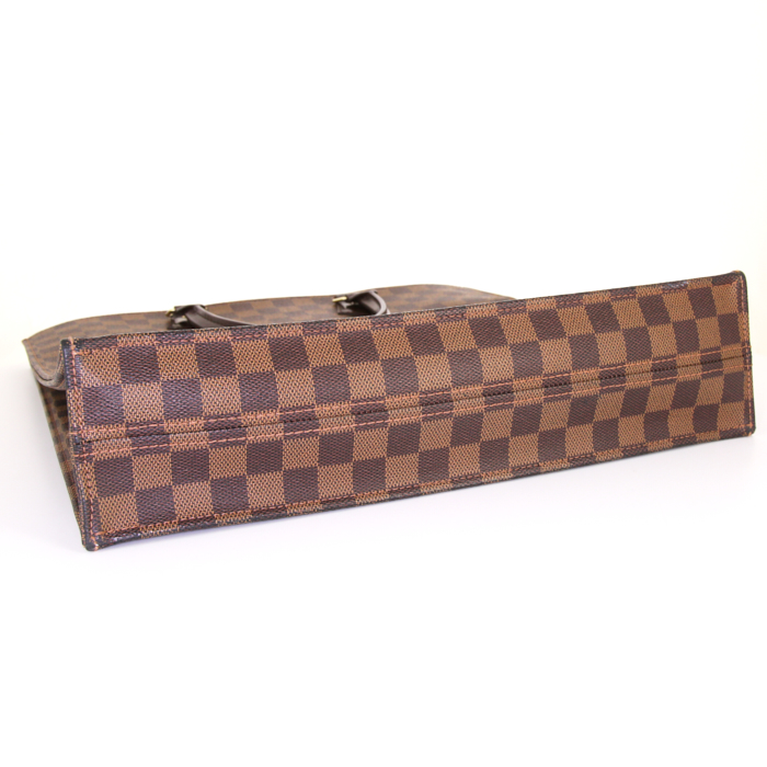 Louis Vuitton Louis Vuitton Sac Plat shopping bag in brown damier canvas and brown leather - Detail D4