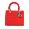Dior Lady Dior medium model handbag in red canvas cannage and red patent leather - 360 thumbnail