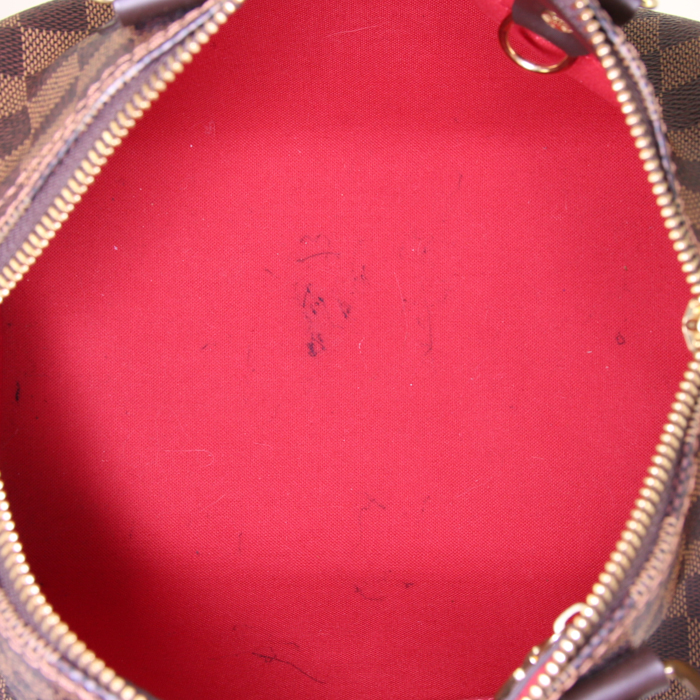 Borsa Louis Vuitton Speedy 25 cm in tela a scacchi ebana e pelle marrone - Detail D2