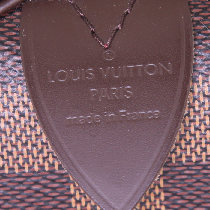 Bolso de mano Louis Vuitton Speedy 25 cm en lona a cuadros ébano y cuero marrón - Detail D3