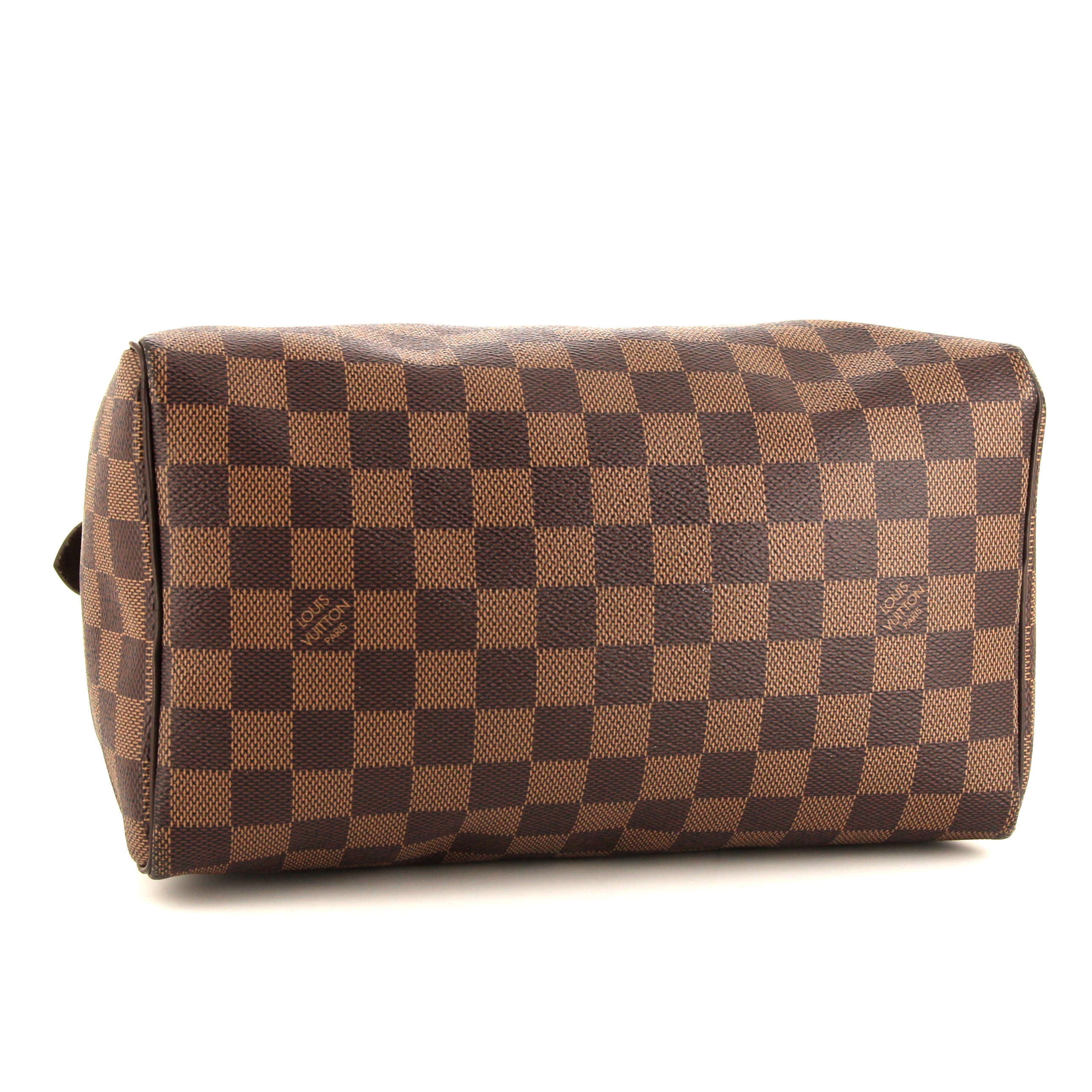 Louis Vuitton Speedy 25 cm handbag in ebene damier canvas and brown leather - Detail D4
