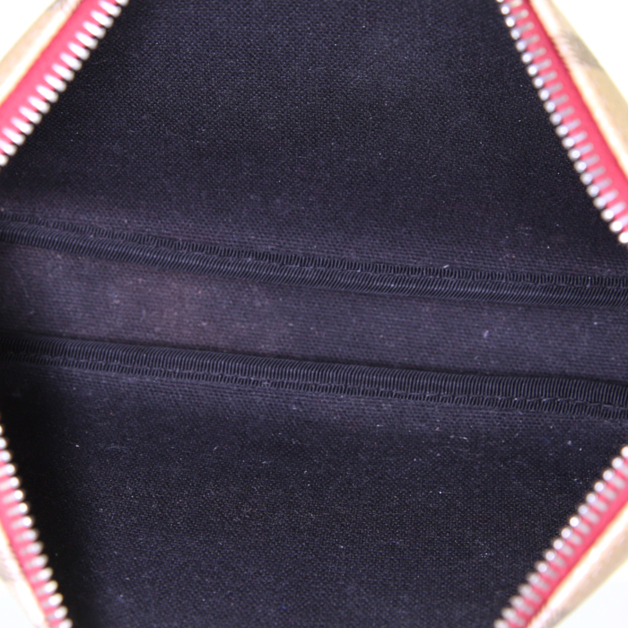 Bolsito de mano Burberry en lona Haymarket beige y cuero rojo - Detail D2