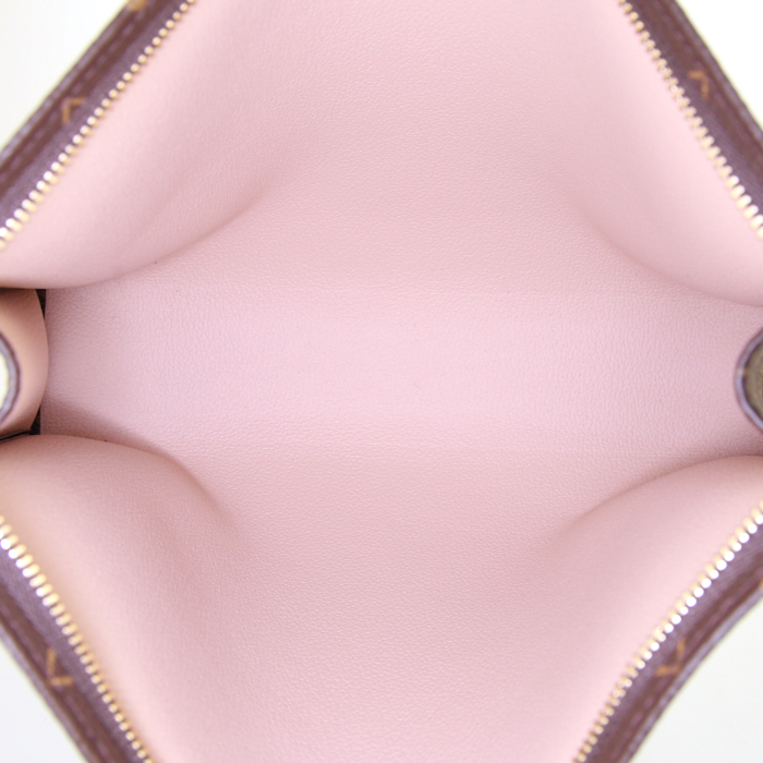 Nécessaire de toilette Louis Vuitton Pochette cosmétique en toile monogram marron et cuir naturel - Detail D2