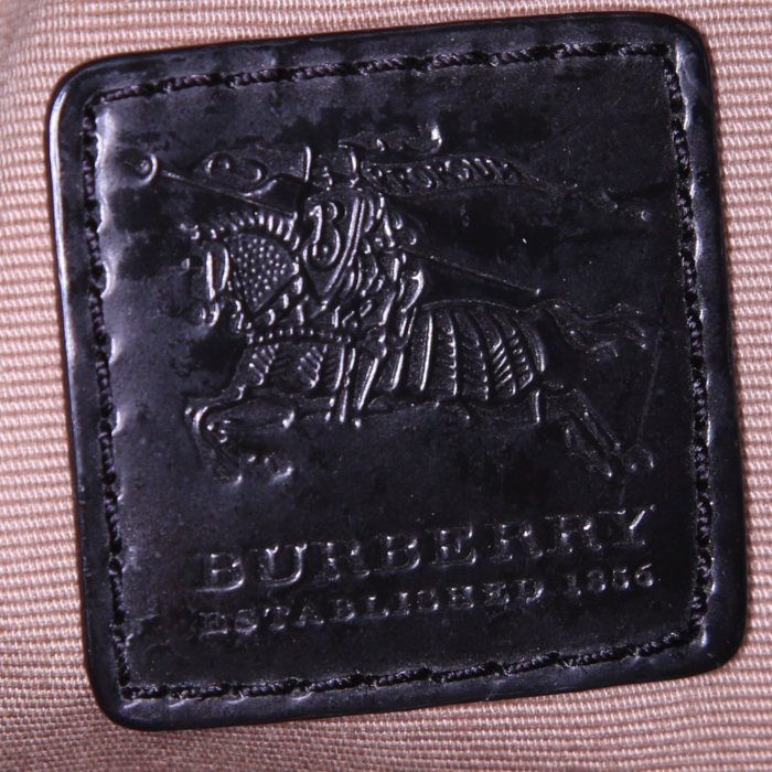 Sac bandoulière Burberry Dryden en toile Haymarket beige et cuir noir - Detail D3