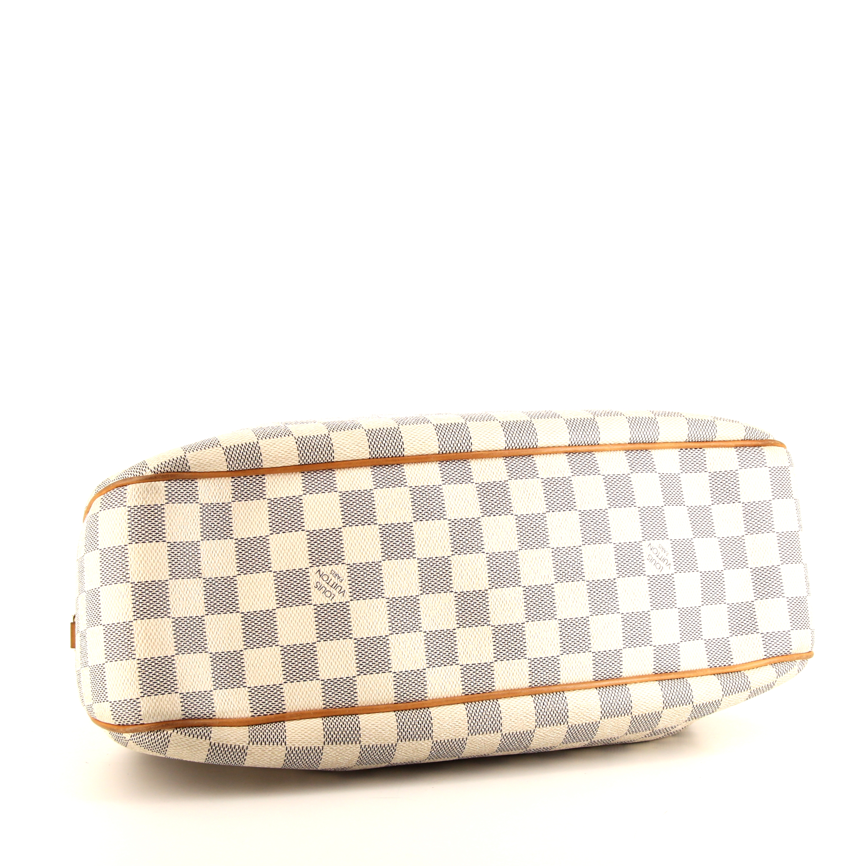 Sac bandoulière Louis Vuitton Siracusa en toile damier enduite azur et cuir naturel - Detail D4