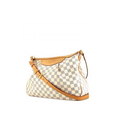 Sac bandoulière Louis Vuitton Siracusa en toile damier enduite azur et cuir naturel