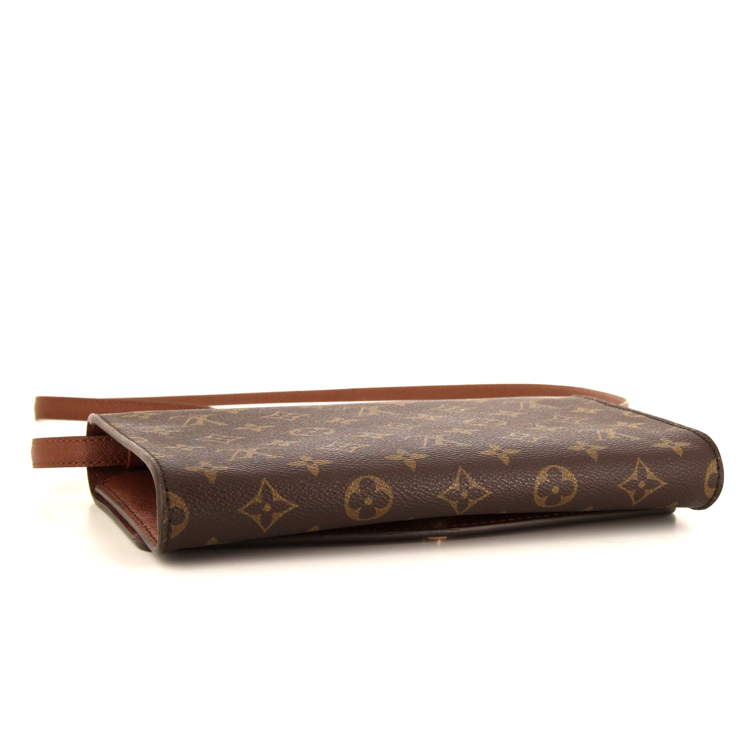 Pochette Louis Vuitton in tela monogram marrone e pelle marrone - Detail D4