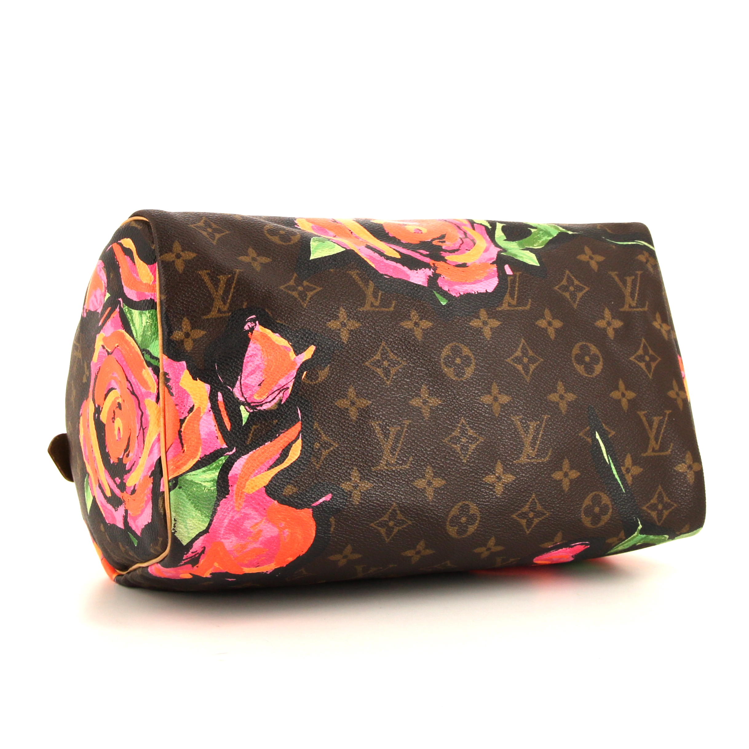 Borsa Louis Vuitton Speedy Editions Limitées in tela monogram marrone a fiori e pelle naturale - Detail D4