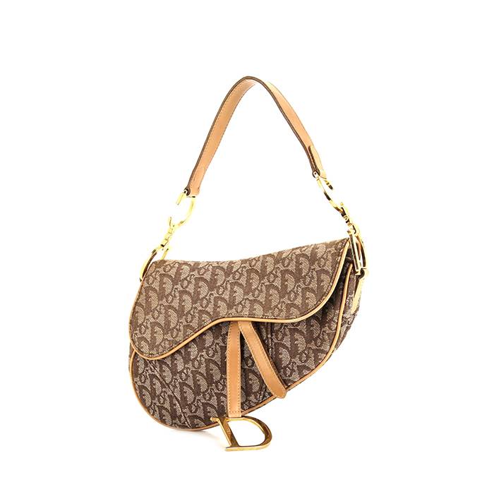 Pre-owned Dior Natural Canvas & Brown Leather Saddle Bag