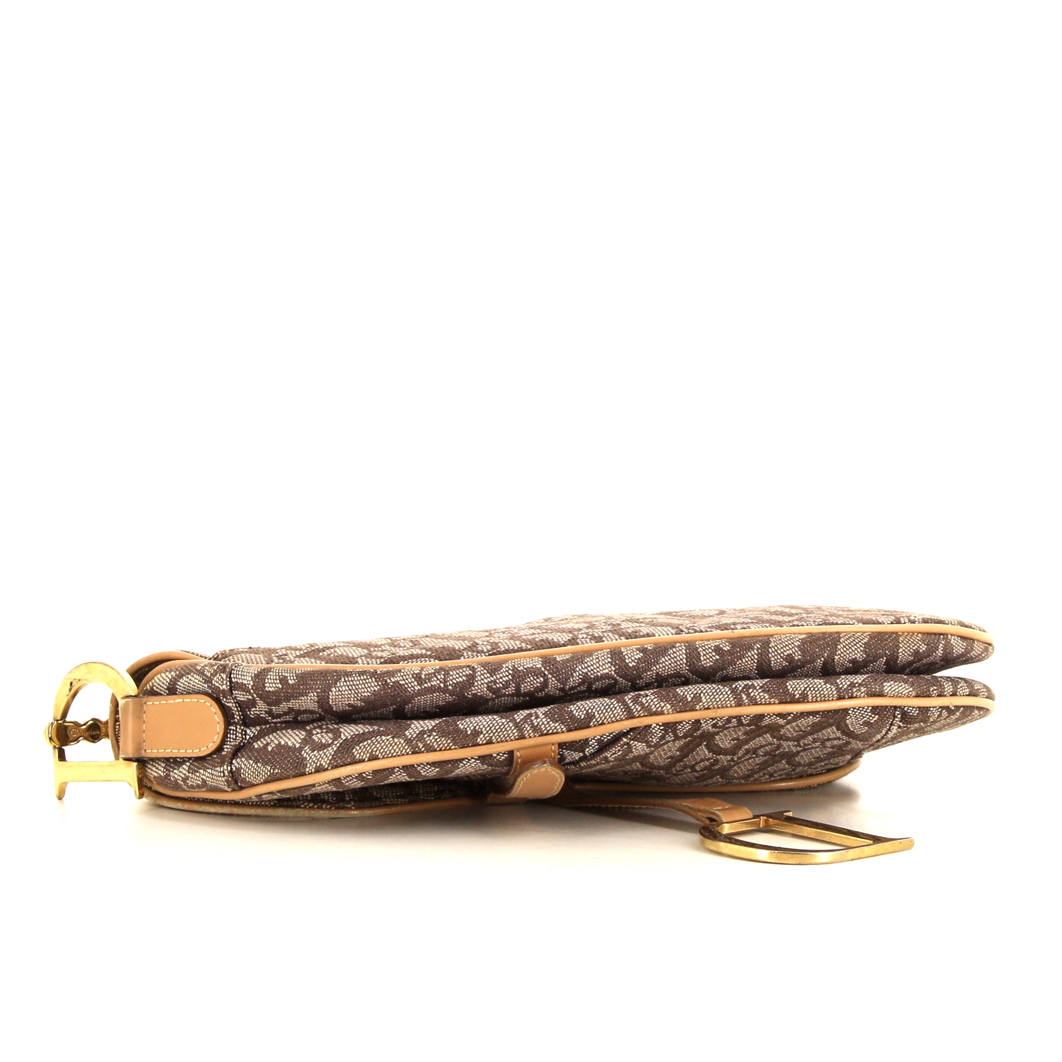 Borsa Dior Saddle in tessuto a monogramma Oblique marrone e pelle naturale - Detail D4
