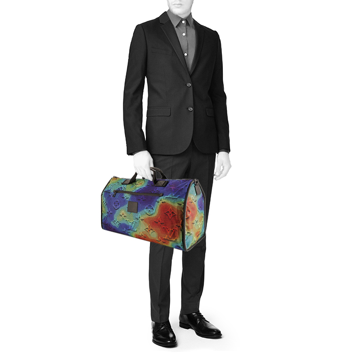 Sac de voyage Louis Vuitton Keepall 50 2054 en toile multicolore et cuir noir - Detail D1