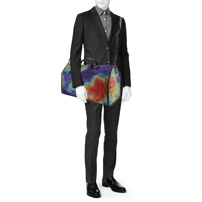 Sac de voyage Louis Vuitton Keepall 50 2054 en toile multicolore et cuir noir - Detail D2