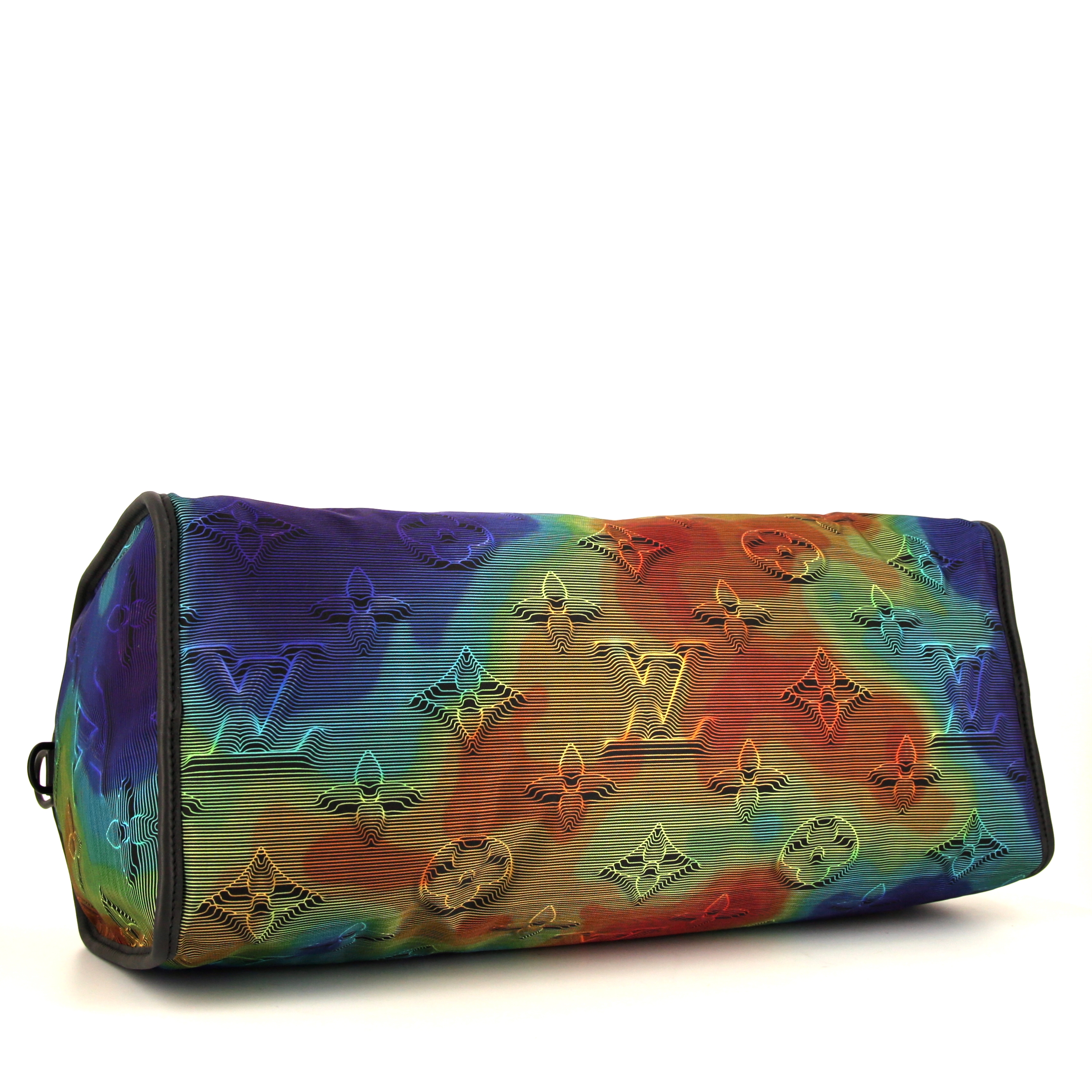 Sac de voyage Louis Vuitton Keepall 50 2054 en toile multicolore et cuir noir - Detail D5