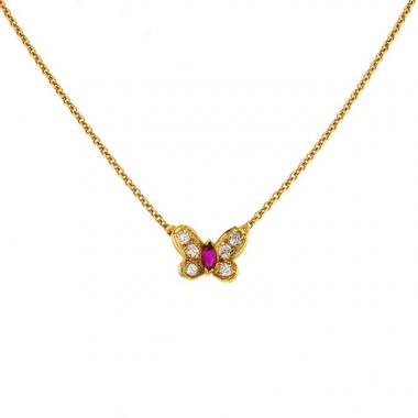 Collana Van Cleef & Arpels Papillon in oro giallo,  rubino e diamanti
