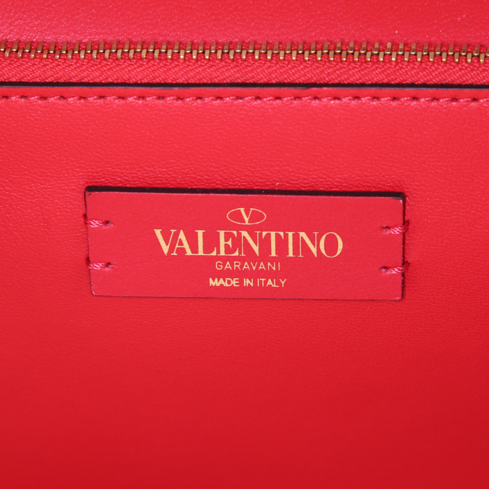 Shopping bag Valentino Garavani City Safari in pelle marrone e nera con decorazione a piume e tela beige - Detail D3