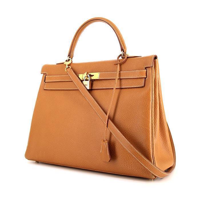 Hermes Kelly 35 cm handbag in gold Fjord leather - 00pp