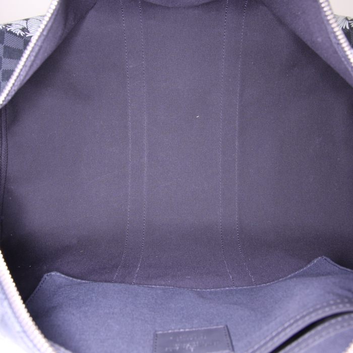 Bolsa de viaje Louis Vuitton Keepall 45 en lona a cuadros y cuero negro - Detail D3