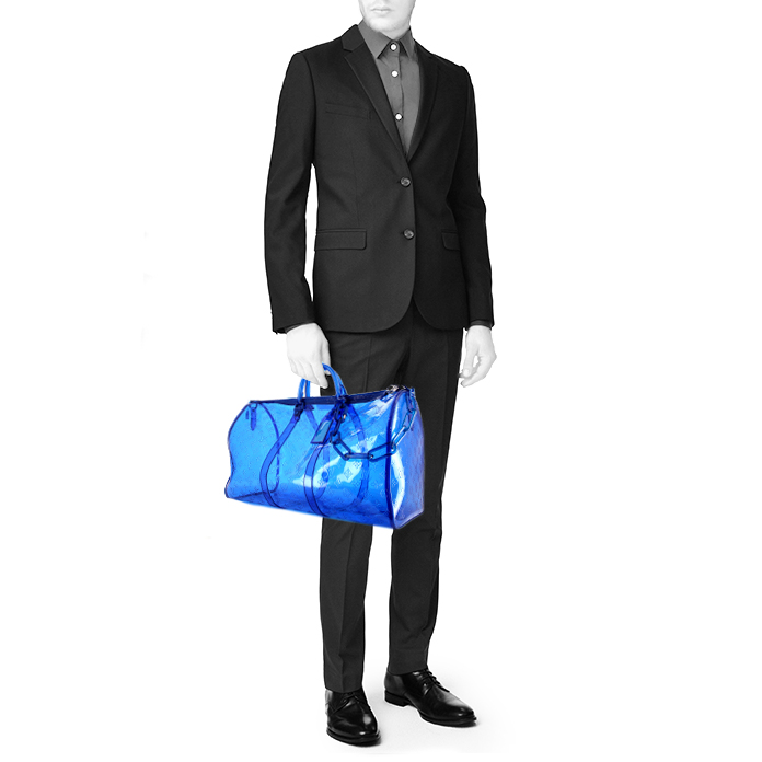 Bolsa de viaje Louis Vuitton  Keepall Editions Limitées en vinilo degradado azul y vinilo azul - Detail D1