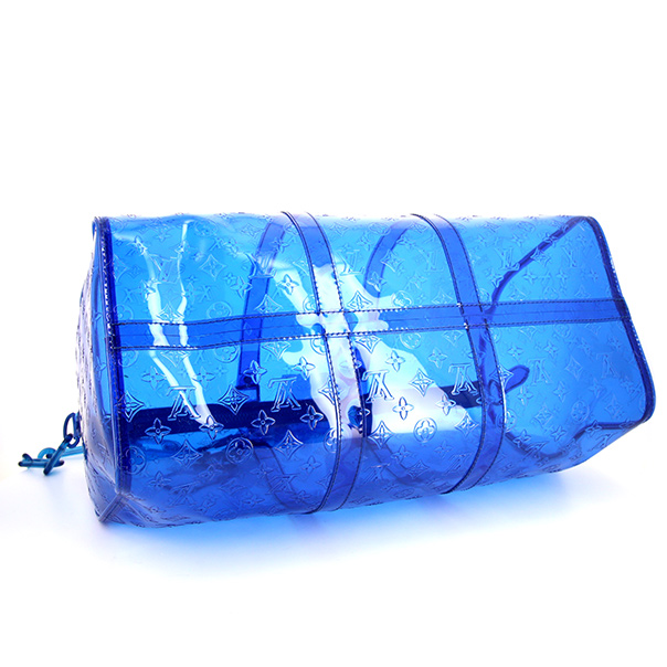 Borsa da viaggio Louis Vuitton  Keepall Editions Limitées in PVC sfumato blu e PVC blu - Detail D5